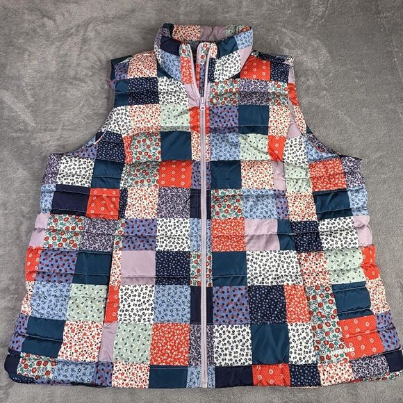 Lands' End Vest Womens 1X 16W-18W Floral Patchwork Quilted Down Puffer Zip - Picture 12 of 14